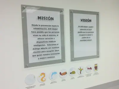 Mission and vision panels in acrylic