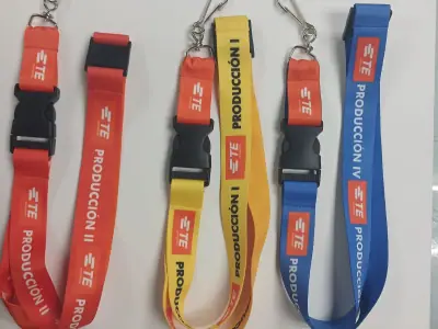 Custom lanyards by production area, in color and with hardware · TE Connectivity