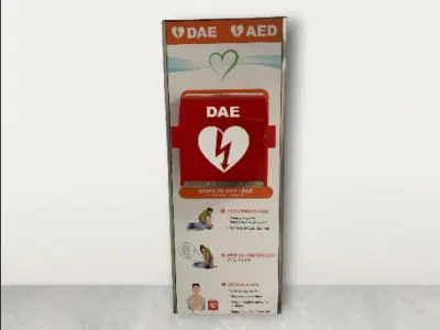 Signed cabinet for a defibrillator