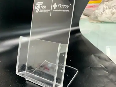 Laser engraved acrylic display stand