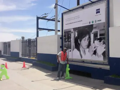 Construction banner on a perimeter fence