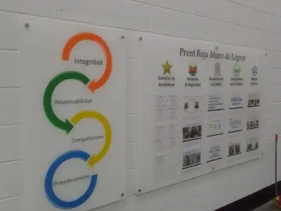 Internal communication boards on a colored wall