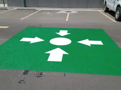 Floor signage with circulation arrows