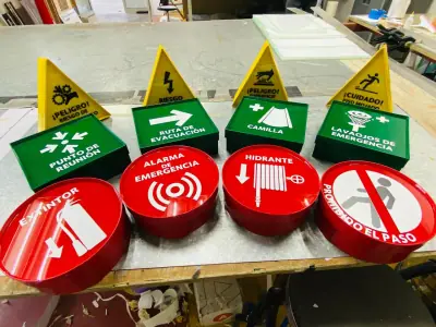 Batch of safety signs in production