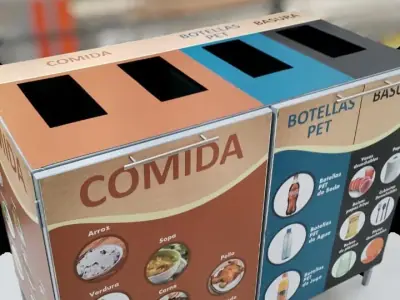Labeled waste separation bins